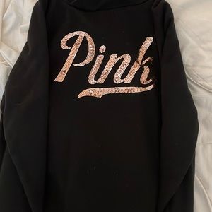 Victoria Secret pink black hoodie with gold lettering size extra small.